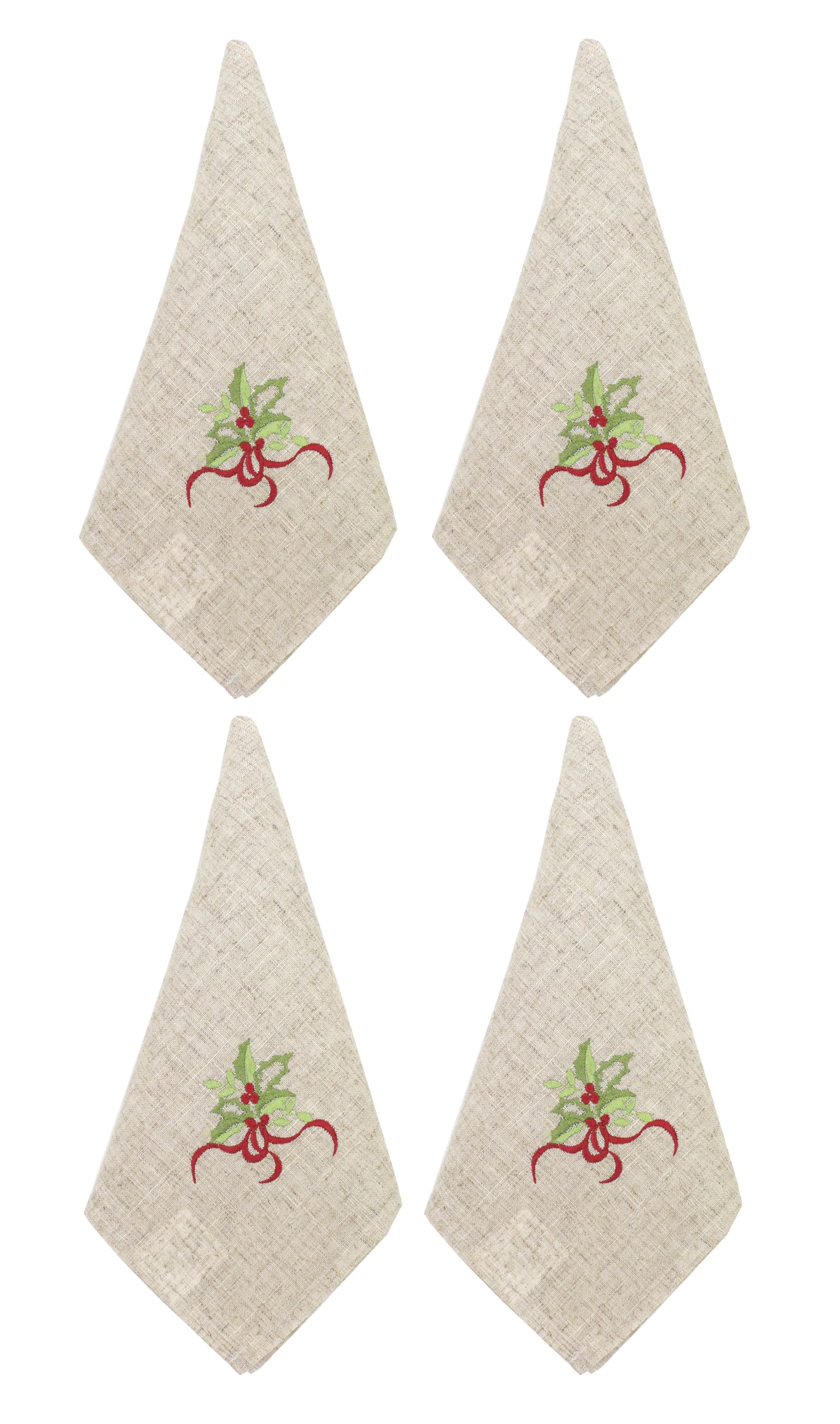 Fennco Styles Embroidered Holly Christmas Tree Double-Layer Holiday Tablecloth