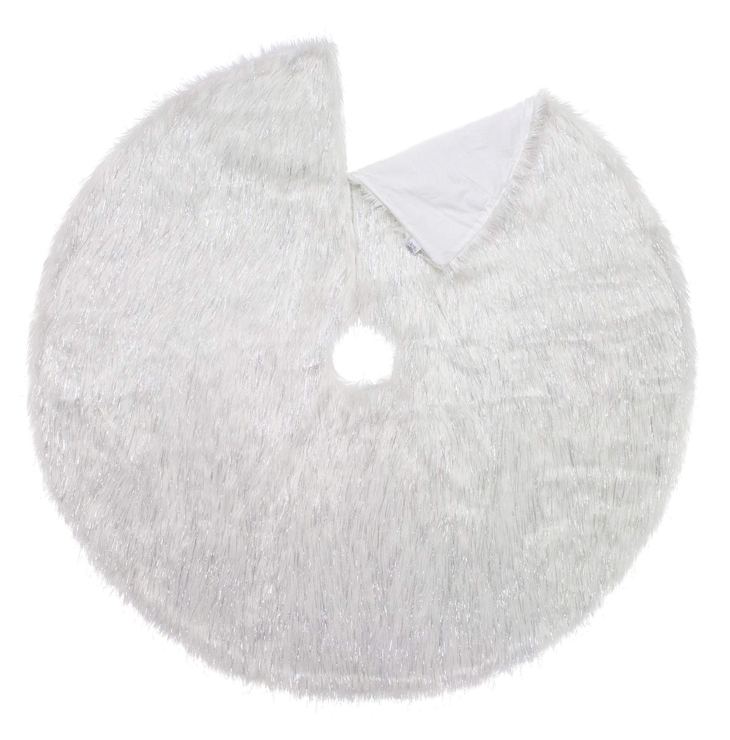 Fennco Styles Holiday Christmas Decorative Exquisite Faux Fur with Silver Metallic Thread Tree Skirt - 2 Colors