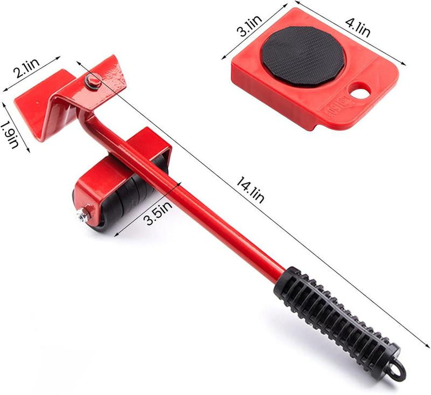Heavy Duty Furniture Lifter with 4 Sliders for Easy Heavy Furniture Moving, Adjustable Height [Load Capacity: 600Lbs per Wheel] Red and Yellow