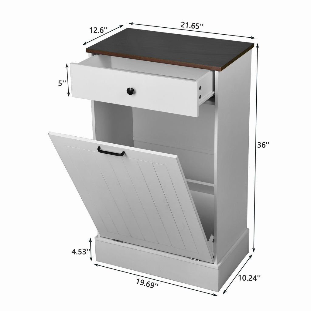 Tilt Out Hamper or Trash Cabinet With Drawer, 10 Gallon Hamper Cabinet - White