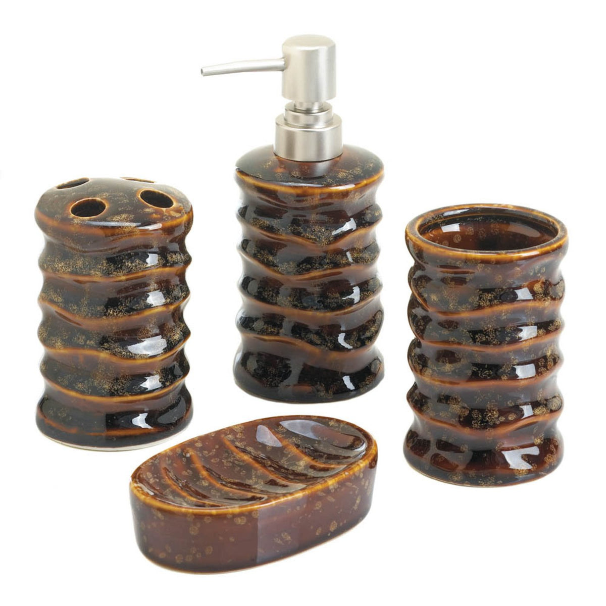 BROWN STONY BATH ACCESSORY SET