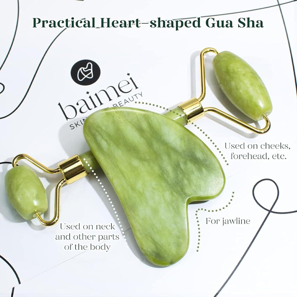 BAIMEI Icyme Gua Sha & Jade Roller Facial Tool Set for Puffiness and Redness Reducing