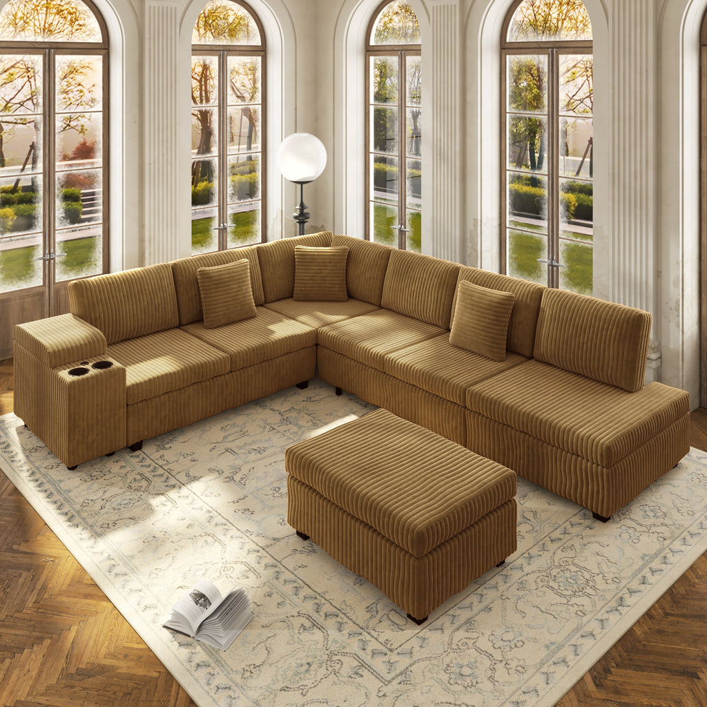 L-Shaped Sectional Sofa Set with Removable Ottoman