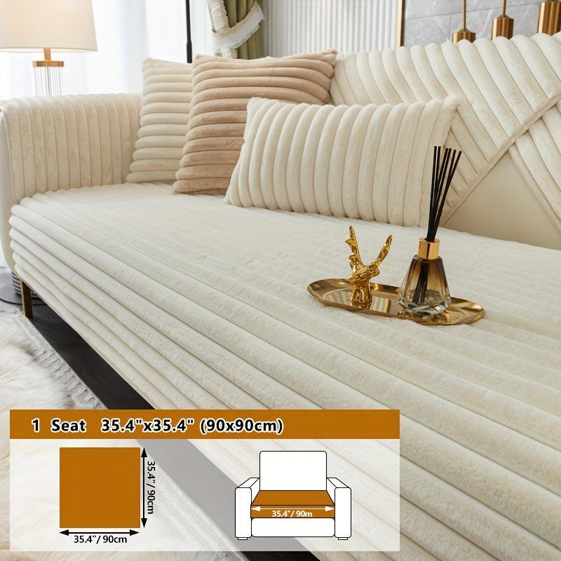 Luxurious Rabbit Fur Sofa Slipcover | Non-Slip Light Grey for Pet/Kid Protection