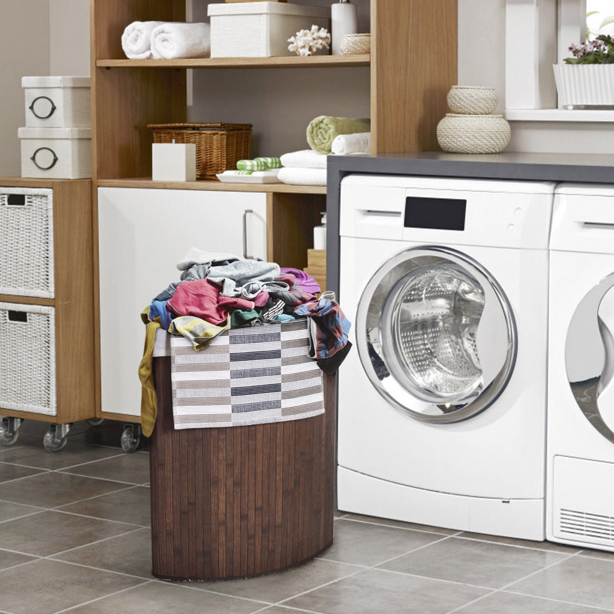 Corner Bamboo Hamper Laundry Basket in FOUR colors