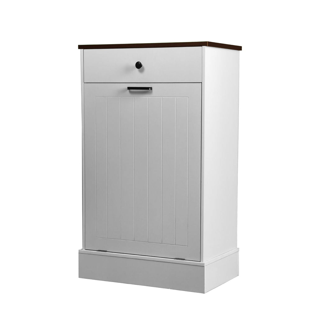 Tilt Out Hamper or Trash Cabinet With Drawer, 10 Gallon Hamper Cabinet - White