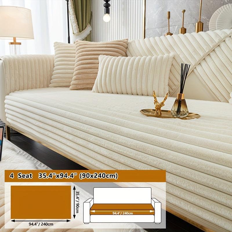 Luxurious Rabbit Fur Sofa Slipcover | Non-Slip Light Grey for Pet/Kid Protection