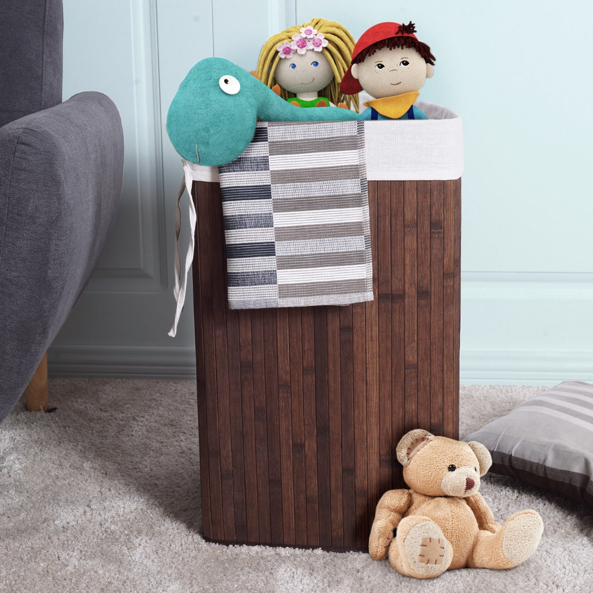 Corner Bamboo Hamper Laundry Basket in FOUR colors