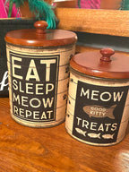 Eat Sleep Meow Repeat Cat Treat Canister Set – Rustic Farmhouse Pet Storage Decor