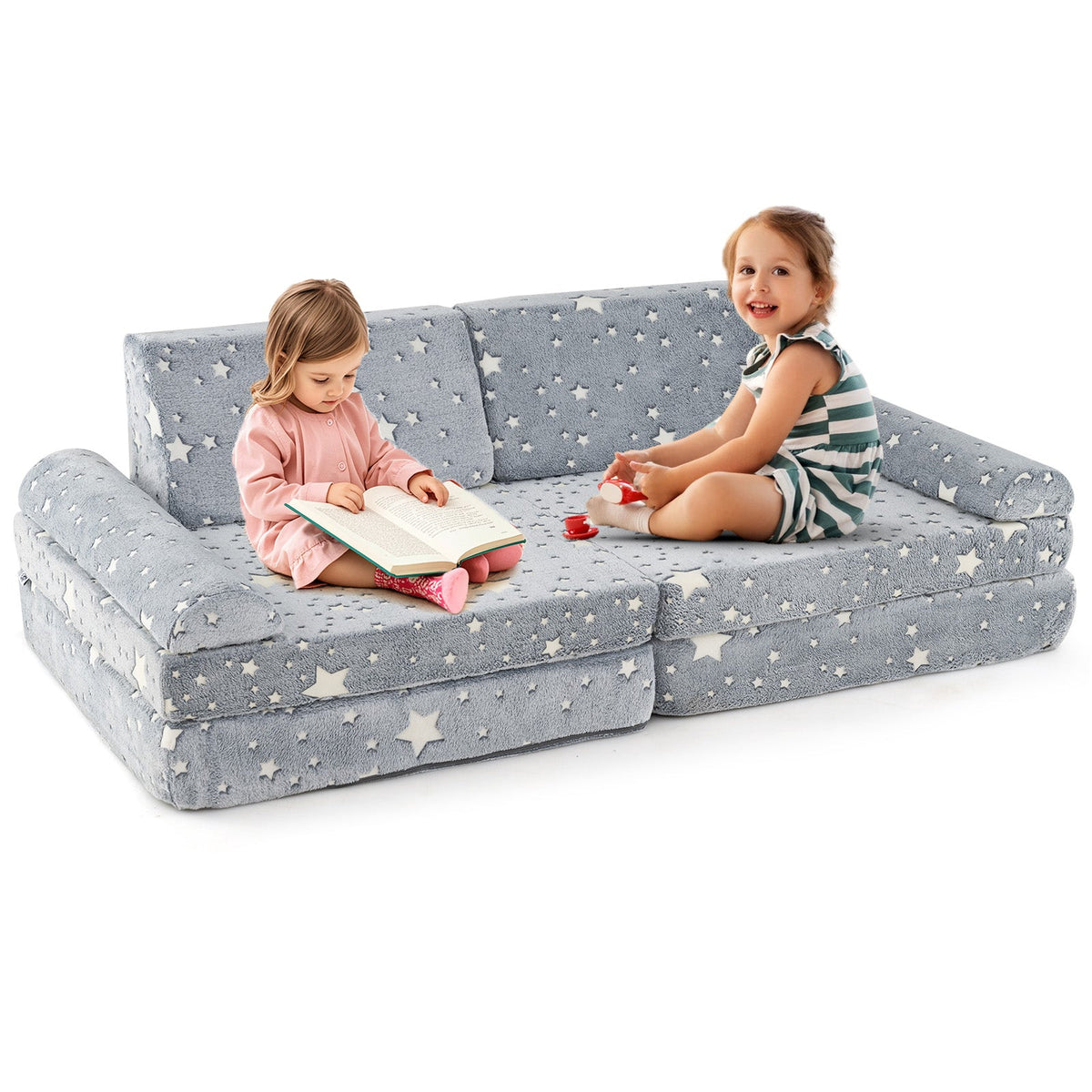 8 Pc Modular Kids Play Couch Glow in the Dark, Gray Washable