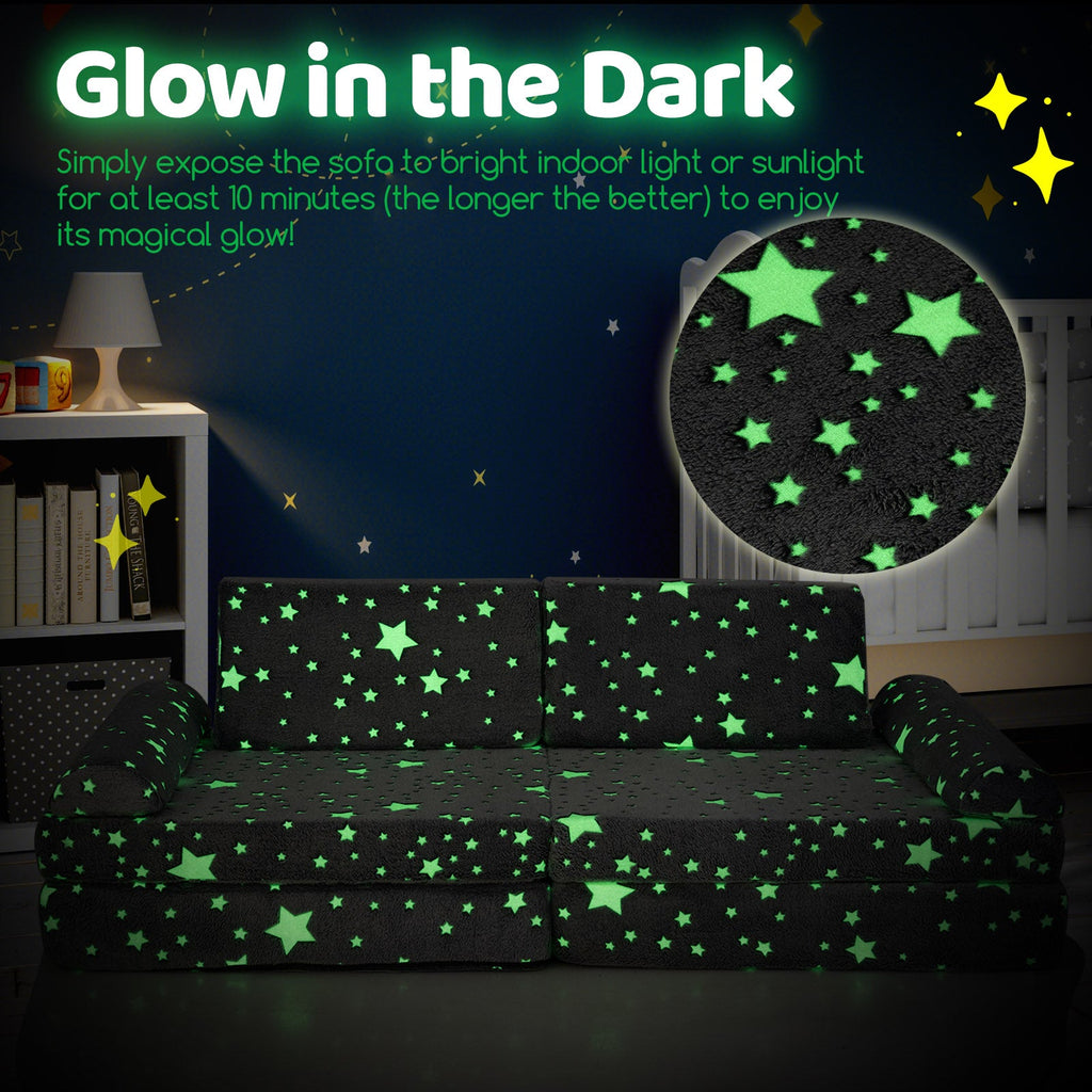 8 Pc Modular Kids Play Couch Glow in the Dark, Gray Washable