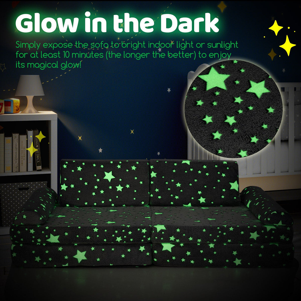 8 Pc Modular Kids Play Couch Glow in the Dark, Gray Washable