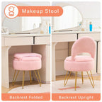 Teddy Velvet, Storage Vanity Stool Chair with Folding Back, Make-Up, Office, Bedroom