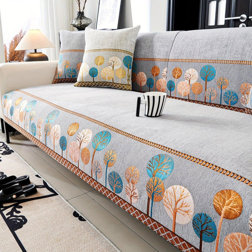 Autumn Trees Boho Chenille Sofa Cover Pet/Kid friendly