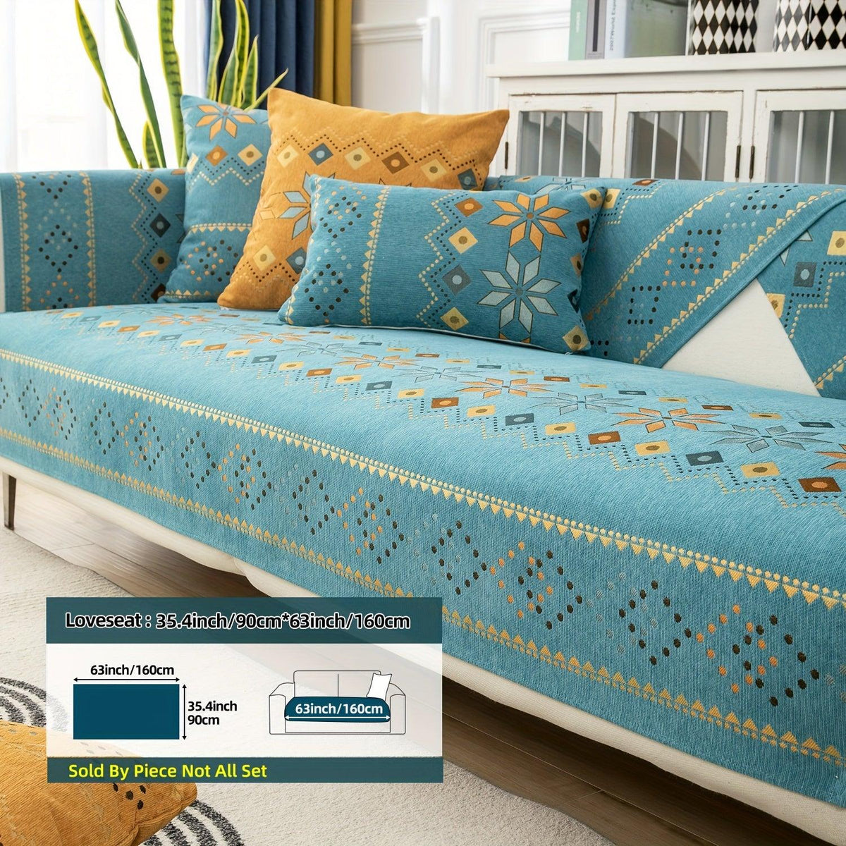 Geometric Bohemian Chenille Slipcovers Pet/Kid Friendly Washable