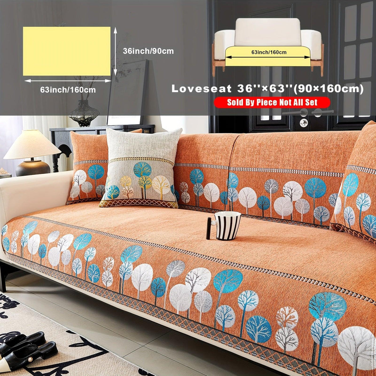 Autumn Trees Boho Chenille Sofa Cover Pet/Kid friendly