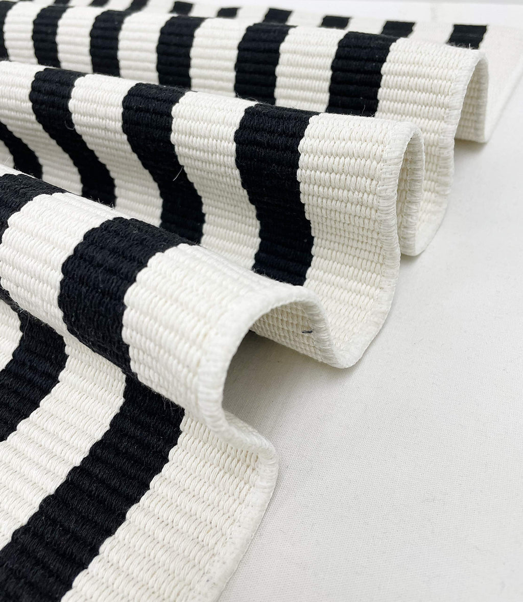 Fennco Styles Woven Classic Striped Area Rug 24" W x 51" L - Navy Blue Cotton Blend Carpet Indoor Outdoor Floor Mat for Living Room, Entryway, Bedroom and Floor Décor