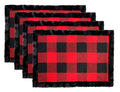 Fennco Styles Unique Christmas Buffalo Plaid Red and Black with Faux Fur Border Design Placemat (Black Fur Placemat 13"x19" Set of 4)