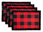 Fennco Styles Unique Christmas Buffalo Plaid Red and Black with Faux Fur Border Design Placemat (Black Fur Placemat 13"x19" Set of 4)