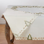 Fennco Styles Pandoro Collection Holiday Embroidered Christmas Tree Cutwork Border Table Linens – Ivory and Red Table Linens for Christmas Dinner, Family Gathering, Special Events and Home Décor