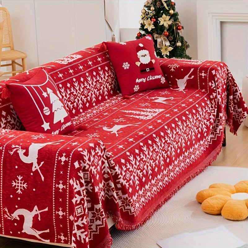 Festive Red Christmas Sofa Cover