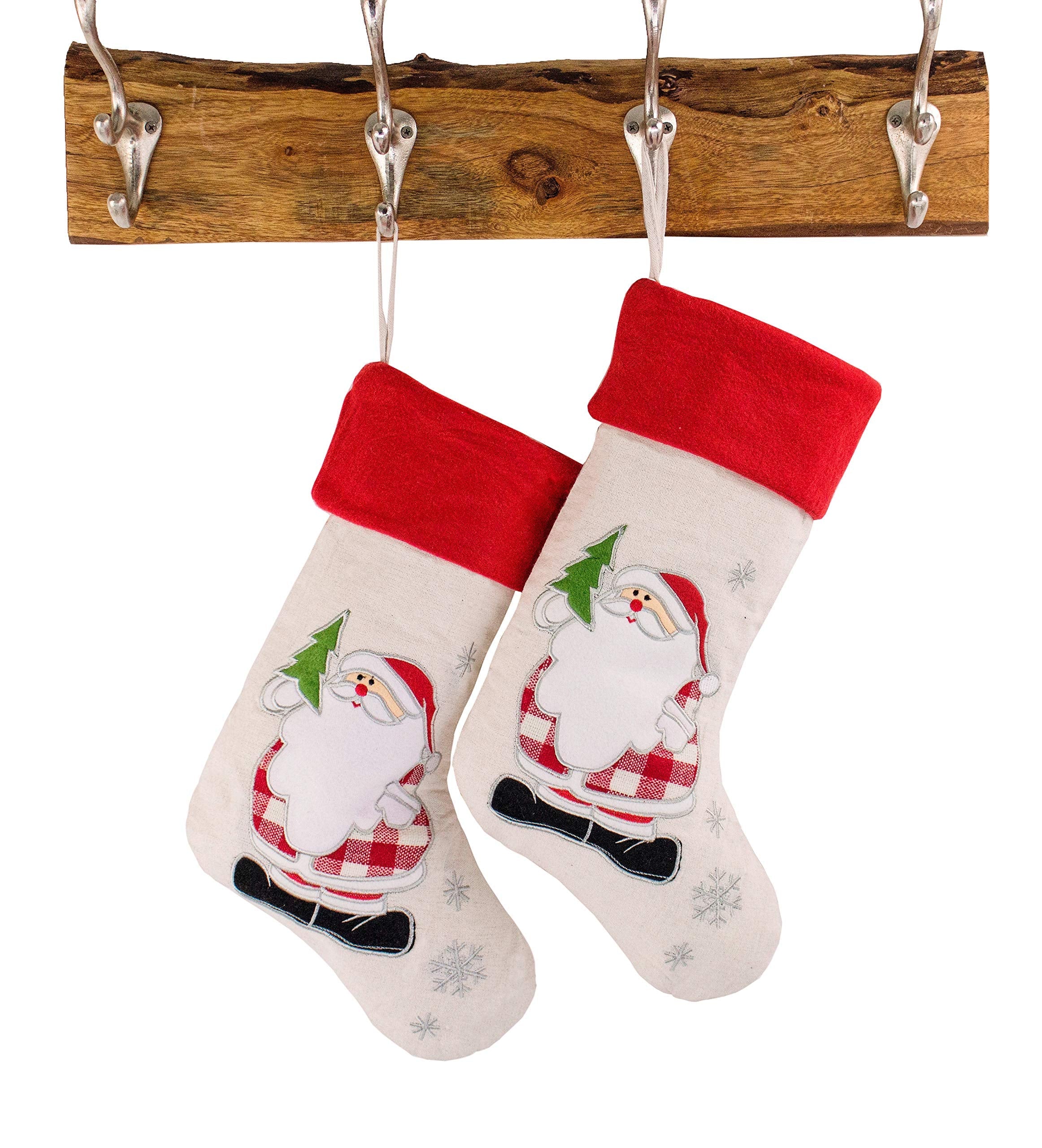 Fennco Styles Holiday Christmas Patterned Linen Hanging Stocking