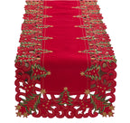 Fennco Styles Pandoro Collection Holiday Embroidered Christmas Tree Cutwork Border Table Linens – Ivory and Red Table Linens for Christmas Dinner, Family Gathering, Special Events and Home Décor