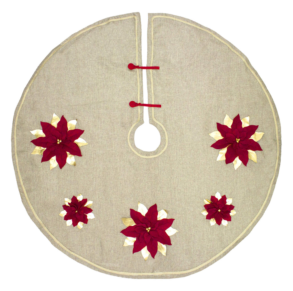 Fennco Styles Unique 3D Poinsettia Christmas Tree Skirt 53 Inch Round - Natural Christmas for Holiday Decoration, Home Décor and Special Events