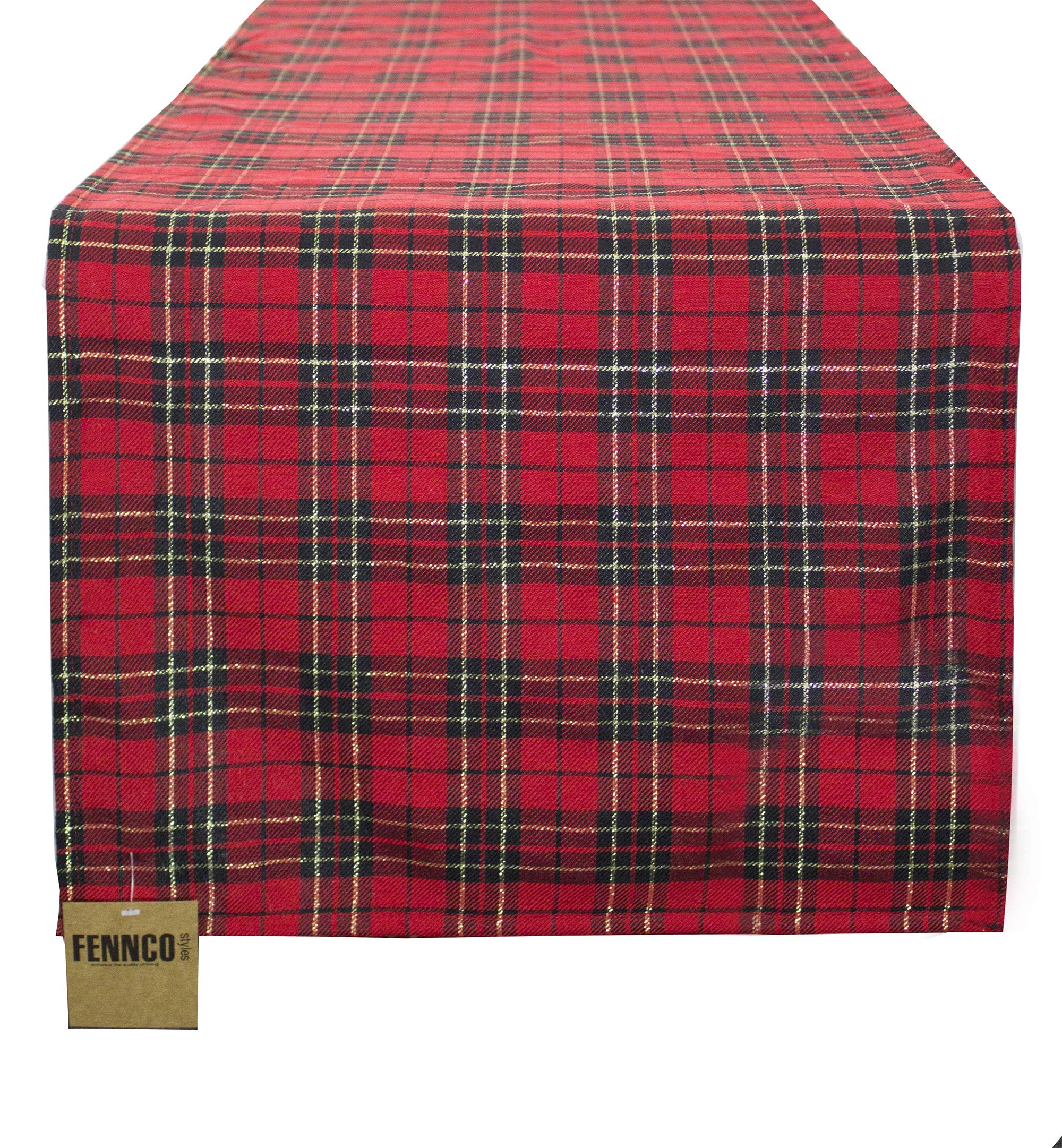 Fennco Styles Holiday Tartan Plaid Dazzle Christmas Decorative Table Runner - Red Table Cover for Winter Holidays, Home Decor, Family Gatherings