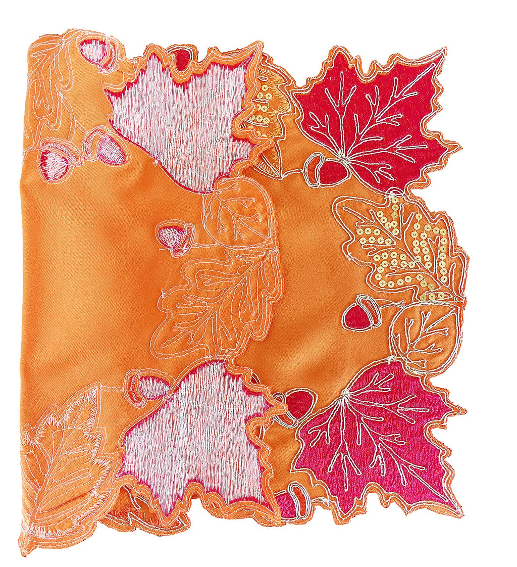 Fennco Styles Embroidered Sequin Autumn Leaves Table Runner 16" W X 33" L - Terracotta Harvest Foliage Table Cover for Thanksgiving, Holiday, Banquets, Special Occasion