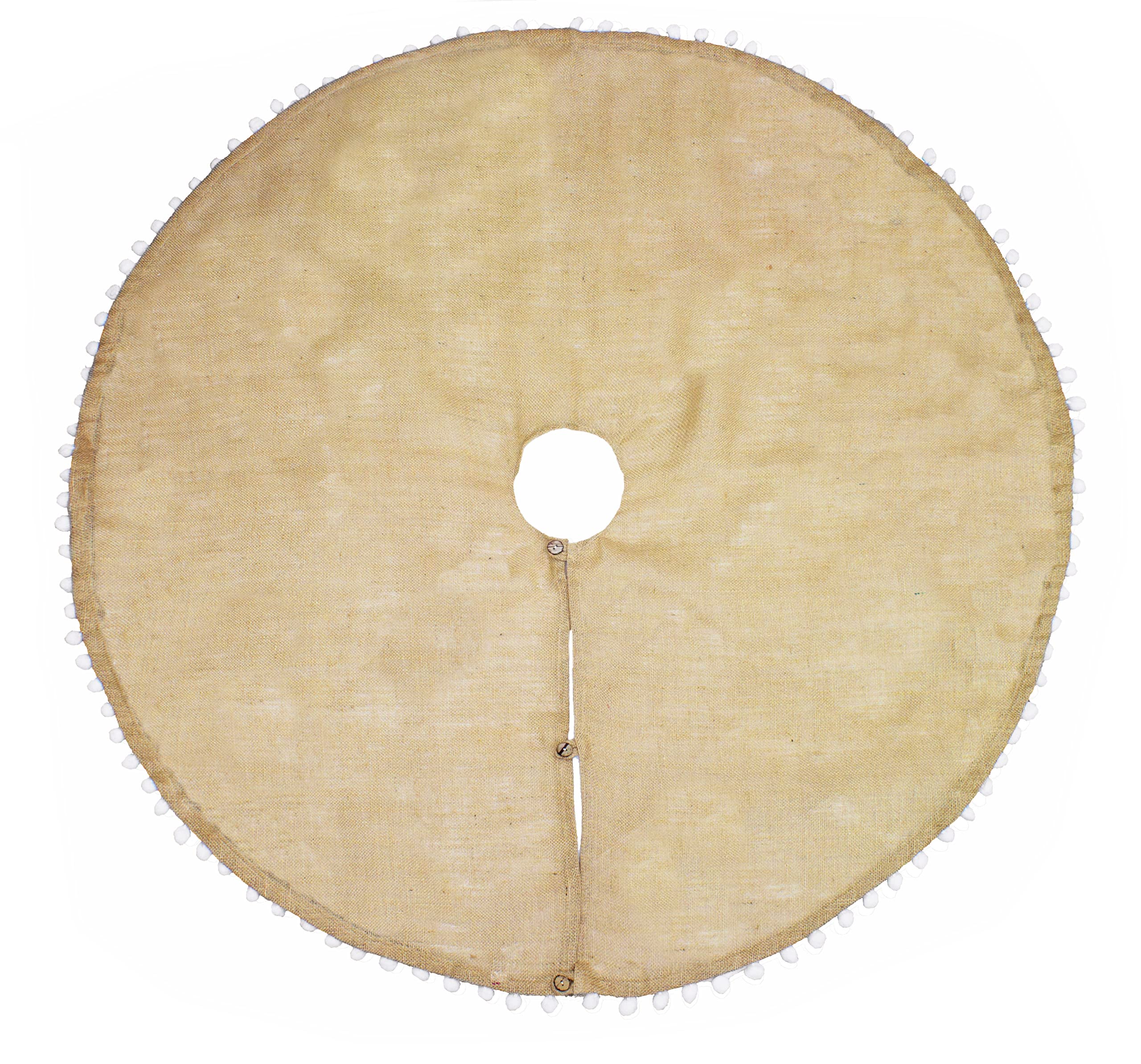 Amy's HomeGoods Pompom Trim Jute Holiday Christmas Tree Skirt (56" Tree Skirt)