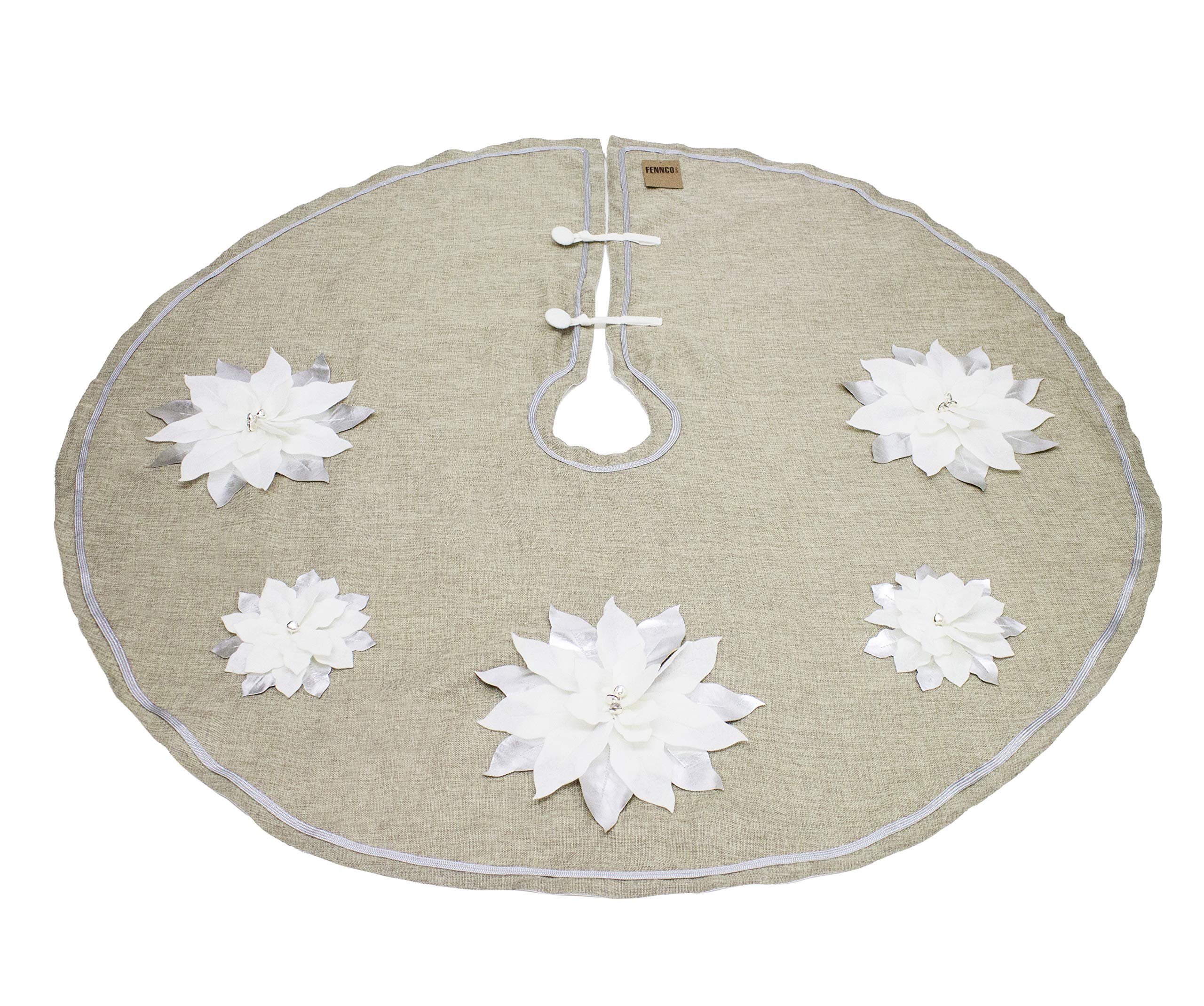Fennco Styles Unique 3D Poinsettia Christmas Tree Skirt 53 Inch Round - Natural Christmas for Holiday Decoration, Home Décor and Special Events