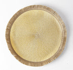 Fennco Styles Hand Braided Fringe Boho Placemats 15 Inch Round, Set of 4 - Beige & White Woven Textured Table Mats for Home, Dining Room, Banquets, Family Gathering and Special Occasion