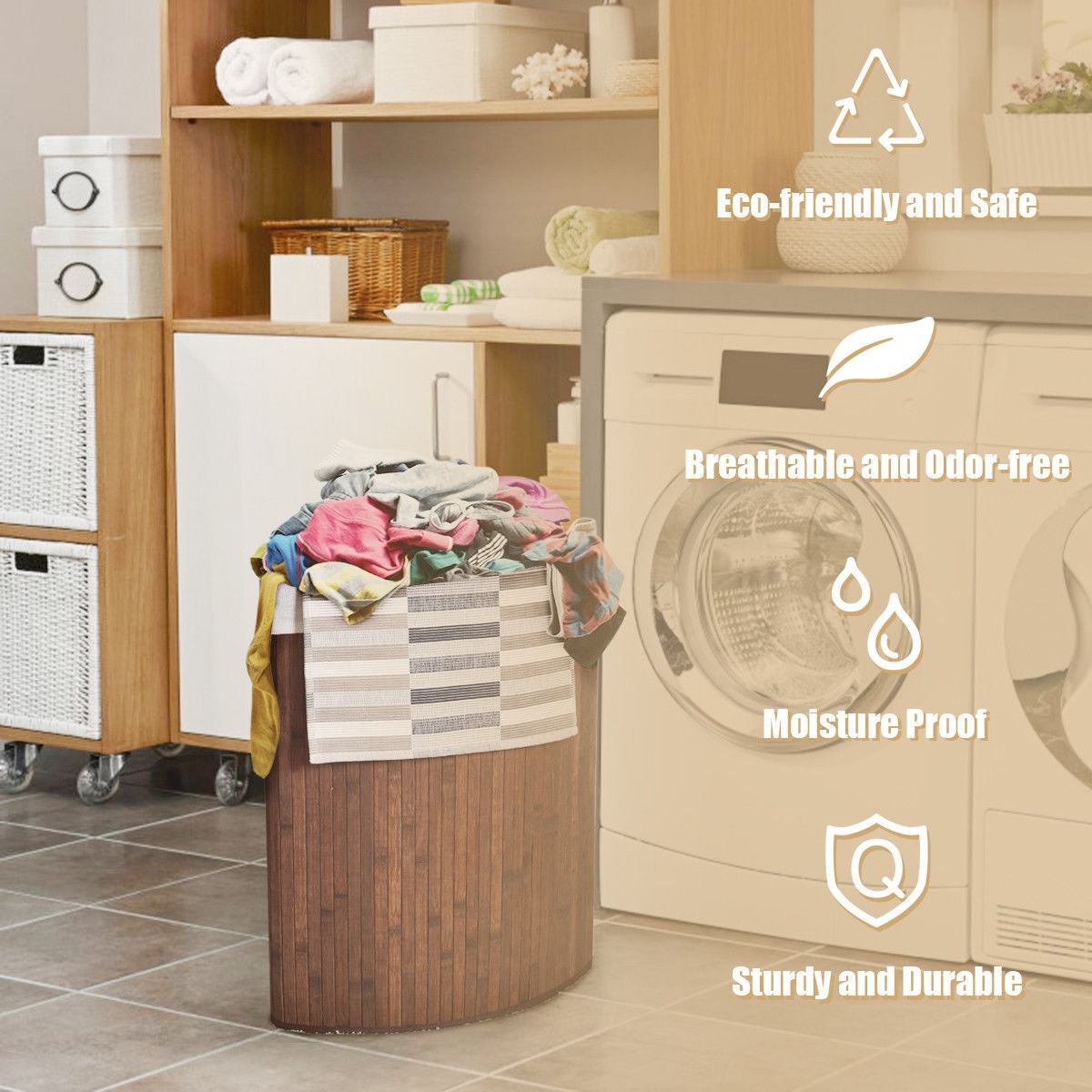 Corner Bamboo Hamper Laundry Basket in FOUR colors