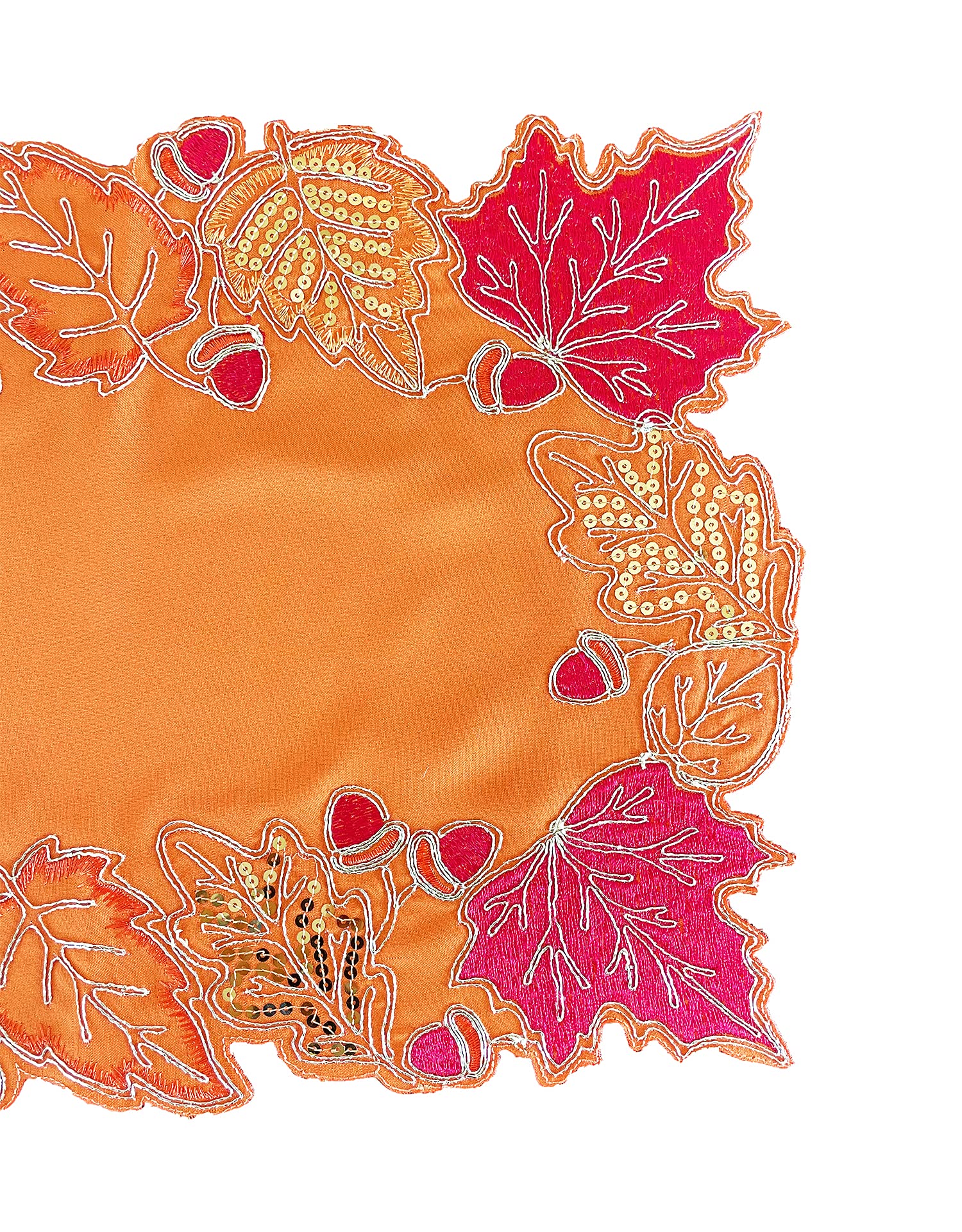 Fennco Styles Embroidered Sequin Autumn Leaves Table Runner 16" W X 33" L - Terracotta Harvest Foliage Table Cover for Thanksgiving, Holiday, Banquets, Special Occasion