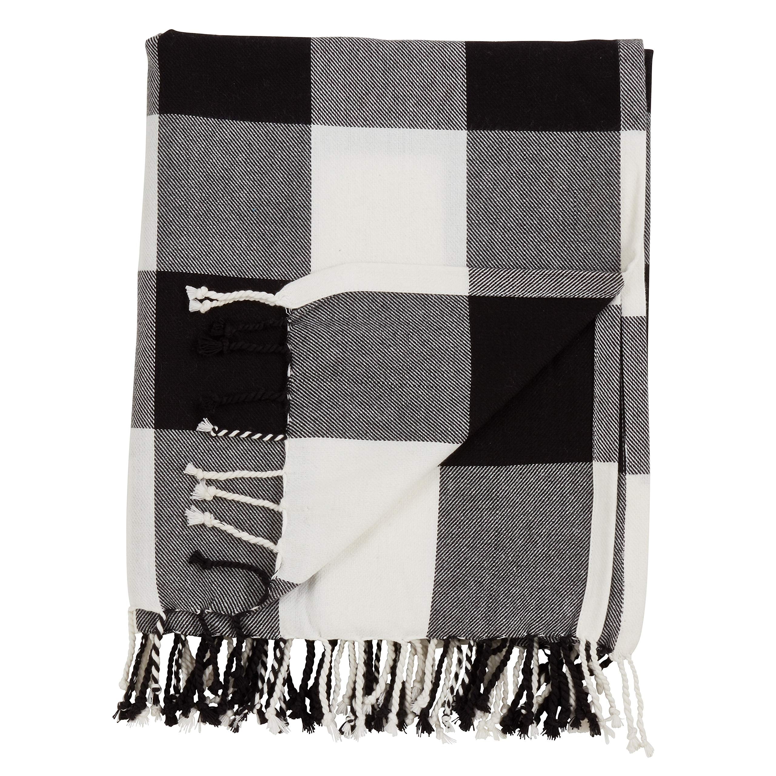 Fennco Styles Rustic Buffalo Plaid 100% Cotton Throw Blanket with Hand-Knotted Fringe