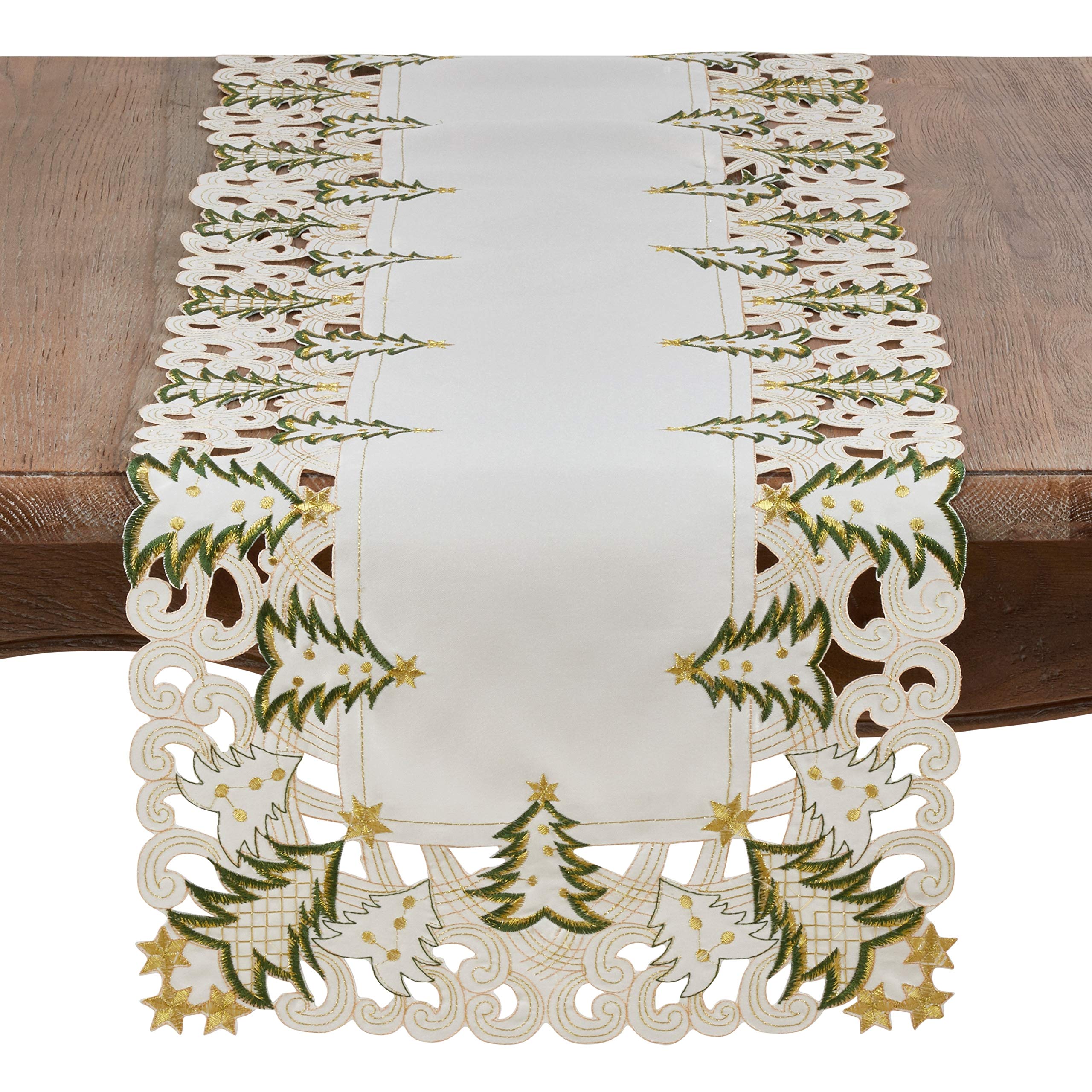 Fennco Styles Pandoro Collection Holiday Embroidered Christmas Tree Cutwork Border Table Linens – Ivory and Red Table Linens for Christmas Dinner, Family Gathering, Special Events and Home Décor