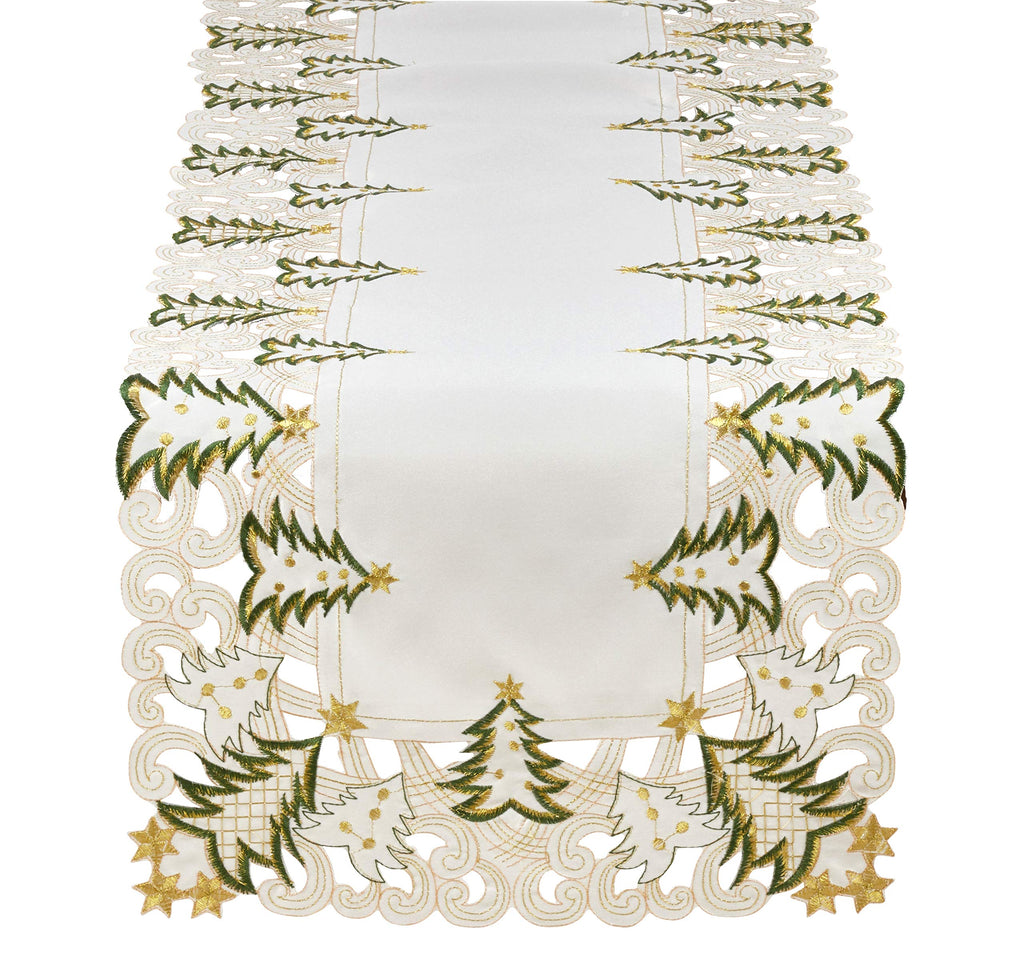 Fennco Styles Pandoro Collection Holiday Embroidered Christmas Tree Cutwork Border Table Linens – Ivory and Red Table Linens for Christmas Dinner, Family Gathering, Special Events and Home Décor