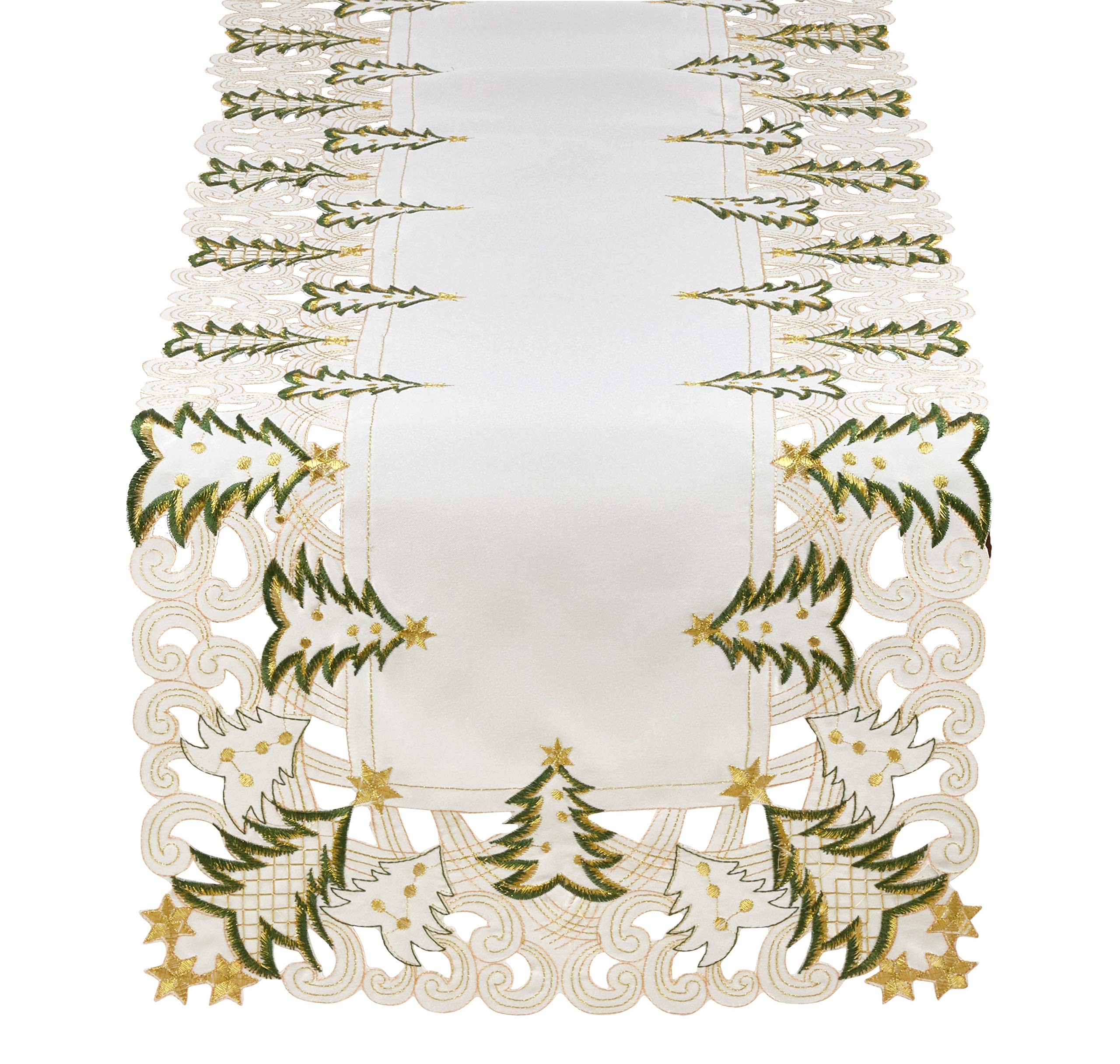 Fennco Styles Pandoro Collection Holiday Embroidered Christmas Tree Cutwork Border Table Linens – Ivory and Red Table Linens for Christmas Dinner, Family Gathering, Special Events and Home Décor