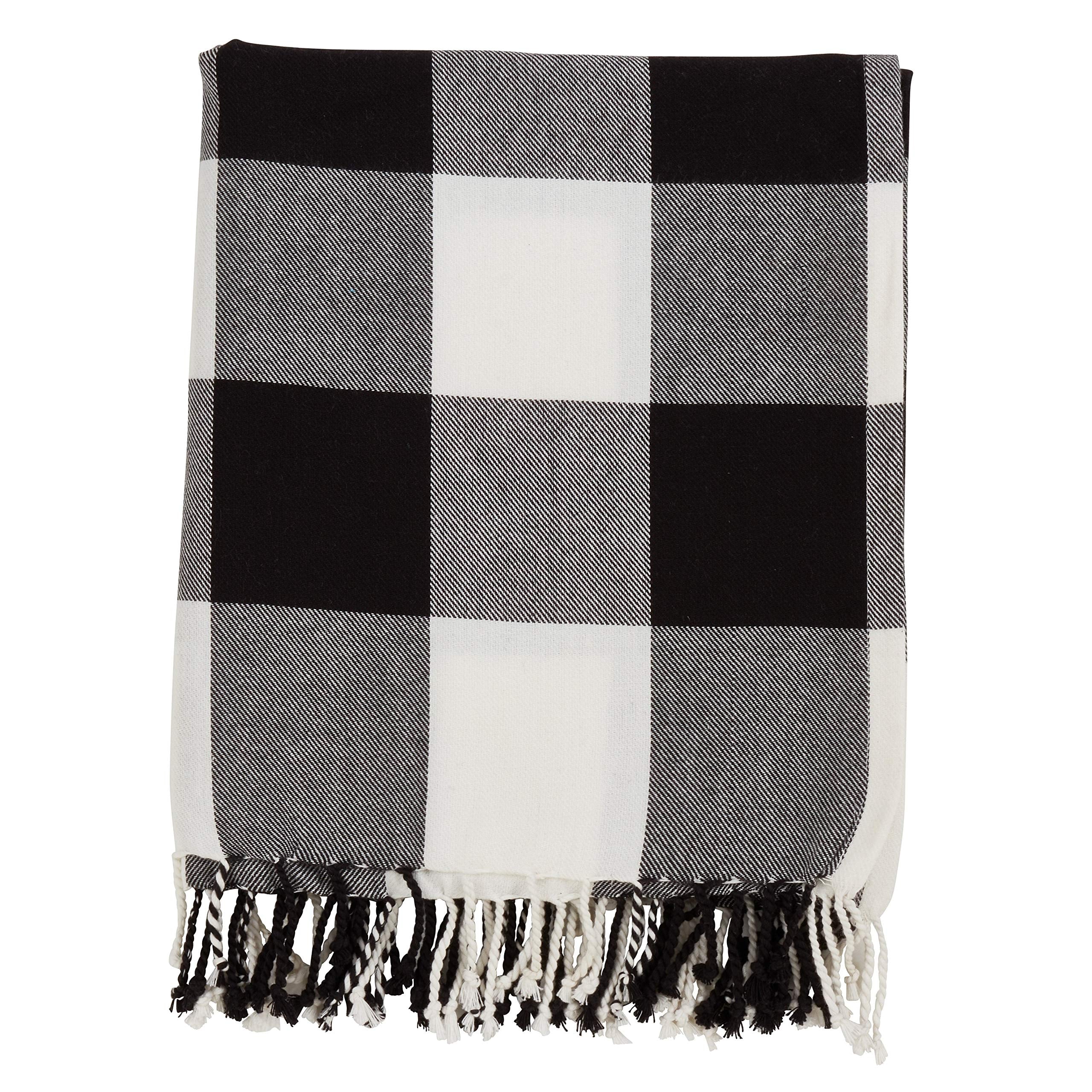 Fennco Styles Rustic Buffalo Plaid 100% Cotton Throw Blanket with Hand-Knotted Fringe