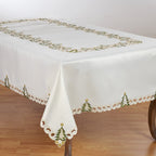 Fennco Styles Pandoro Collection Holiday Embroidered Christmas Tree Cutwork Border Table Linens – Ivory and Red Table Linens for Christmas Dinner, Family Gathering, Special Events and Home Décor