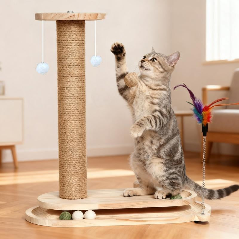 Interactive Cat Toy Set, Durable Vertical Scratcher, Scratching Post & Rolling Ball Design, Perfect for Playful Cats, Enhances Mental Stimulation
