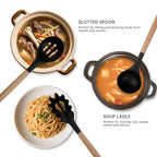 Silicone Cooking Utensils Set 10 Pcs - BPA Free Kitchen Utensil Set with Heat-Resistant Wood Handles, Non-Scratch Spatula Set Safe for Nonstick Cookware (Black)