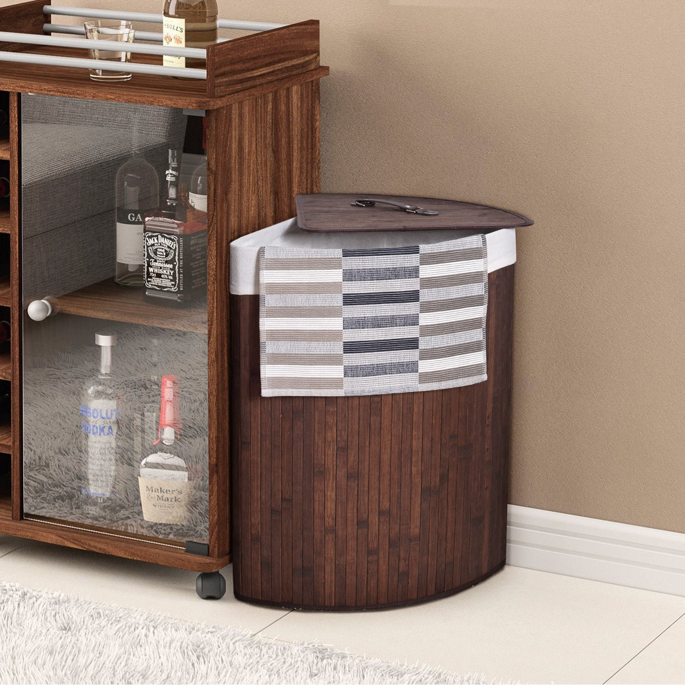 Corner Bamboo Hamper Laundry Basket in FOUR colors