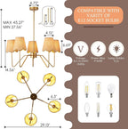 28 Inch Rattan Chandelier Antique Brass Five Light Pendant With Flower Shade Lamps