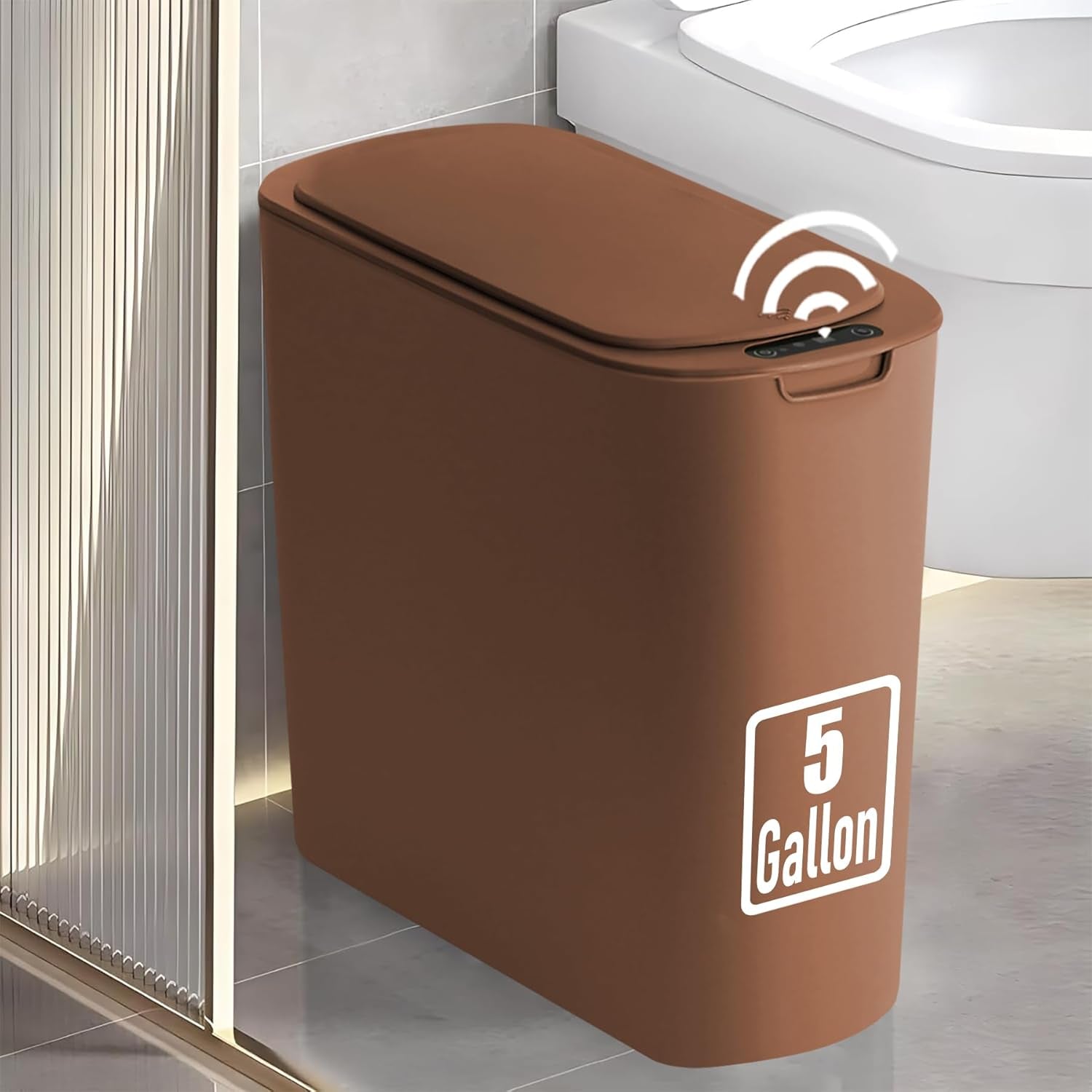 TIPGO 5 Gallon Motion Senor Bathroom Trash Can with Lid, VARIOUS COLORS, Automatic Garbage Can Touchless, Smart Plastic Waste Basket for Narrow Spaces, Bathroom, Office, Bedroom, Living Room (Black)