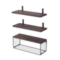 2 In 1 Floating Shelves Wall Mounted with Storage Basket, Wooden Shelves for Bathroom/Over Toilet, Bedroom, Living Room, Kitchen, Office, Wall Decor, Entry