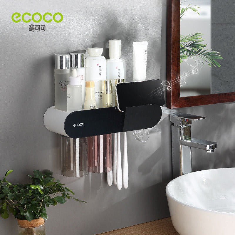 Wall Mounted Toothbrush holder with magnetic mouthwash cup storage