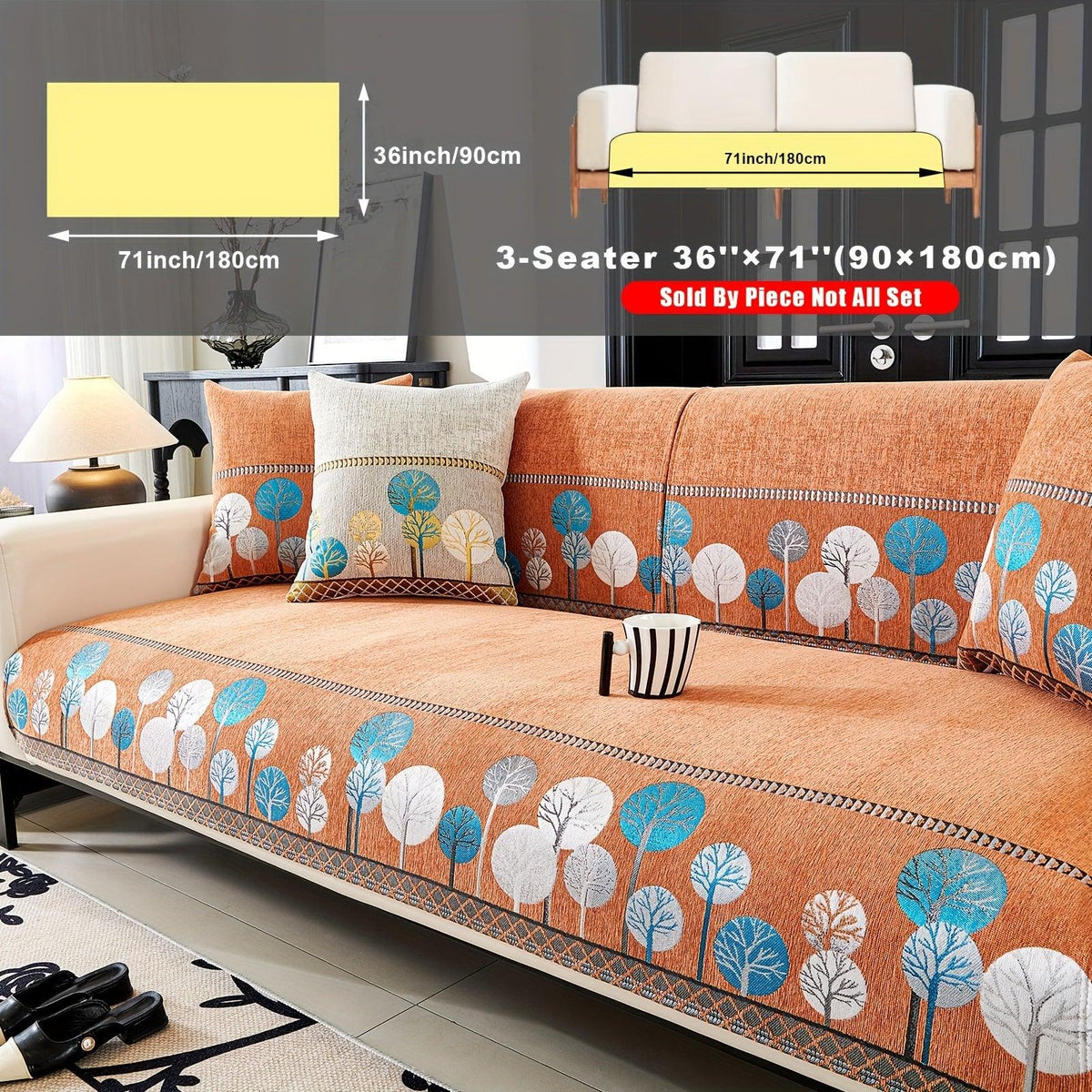 Autumn Trees Boho Chenille Sofa Cover Pet/Kid friendly