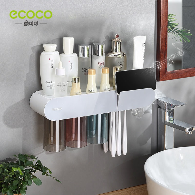 Wall Mounted Toothbrush holder with magnetic mouthwash cup storage
